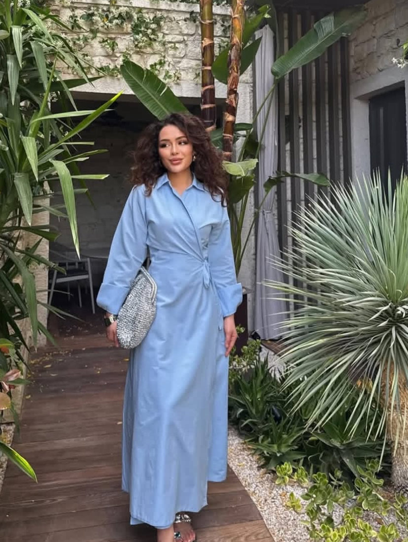 🌬️ Robe Croisée – Bleu Ciel