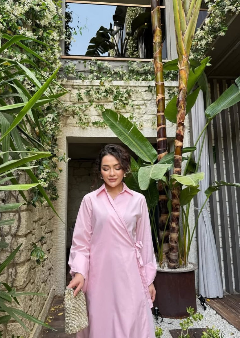🌸 Robe Croisée – Rose Poudré