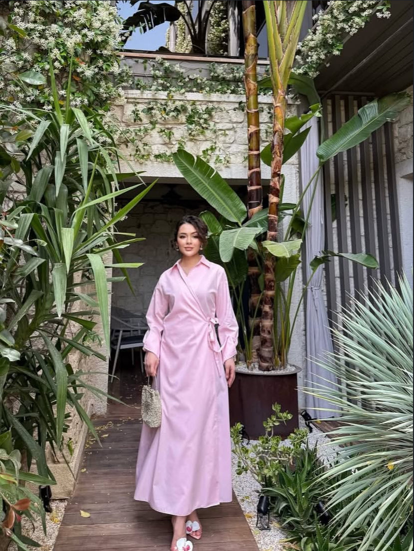 🌸 Robe Croisée – Rose Poudré