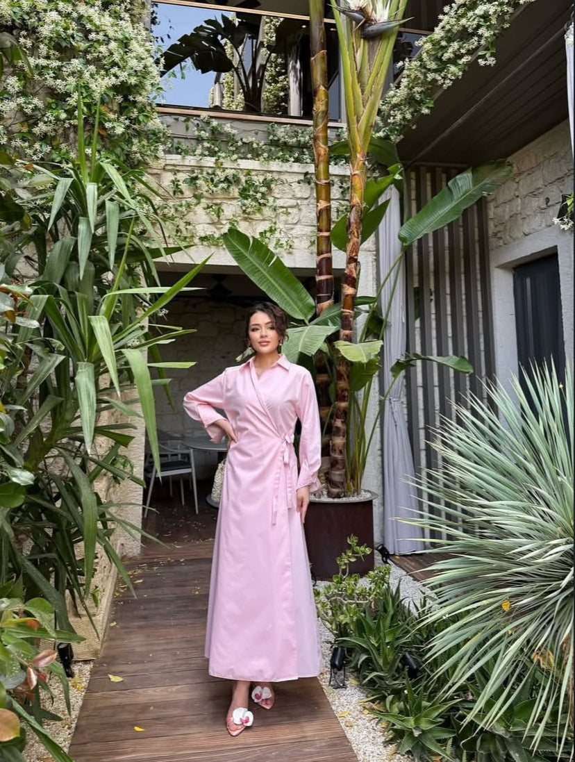 🌸 Robe Croisée – Rose Poudré